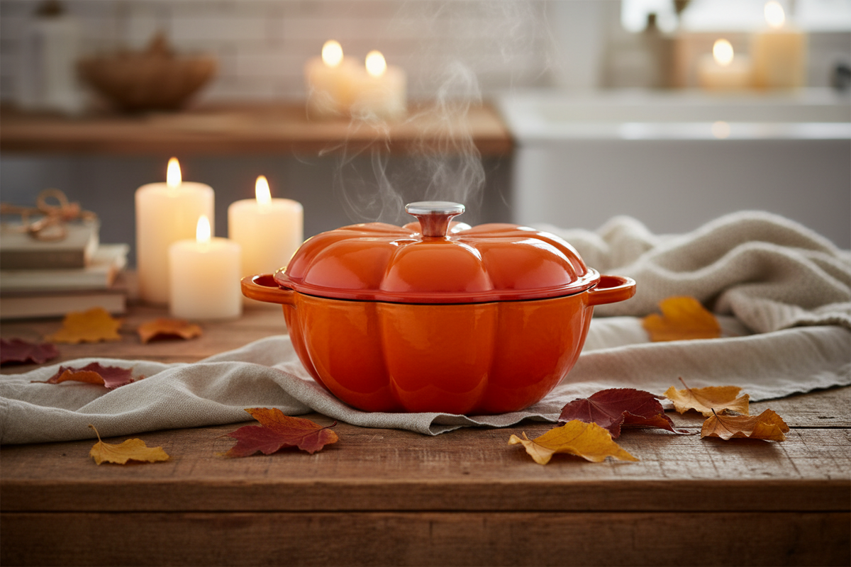 Enameled Cast Iron Pumpkin Pot Lifestyle